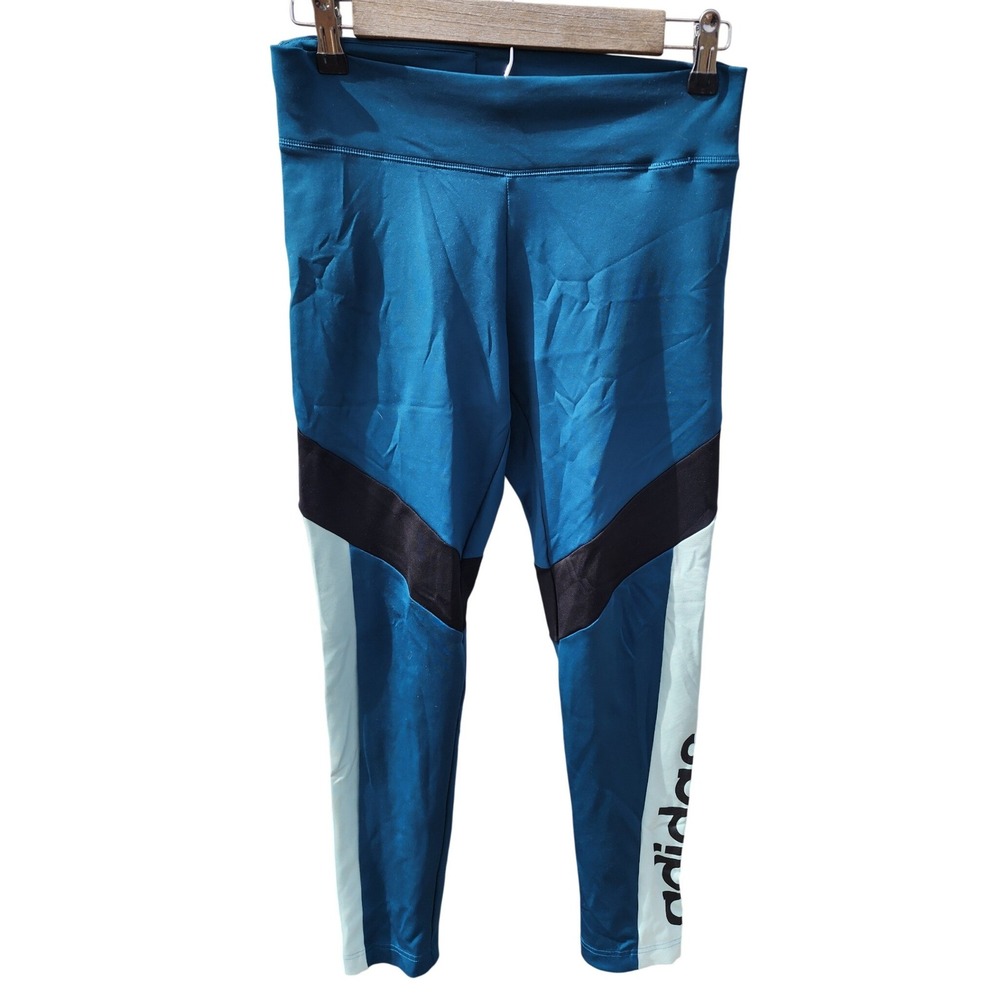 Adidas Climalite Leggings Womens Small Teal Blue Colorblock Athletic Tights